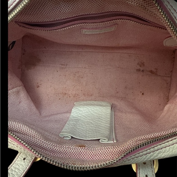 Dooney & Bourke Marchesa Cream Pebbled Arnella Leather Pink Piping Handbag - Picture 7 of 9